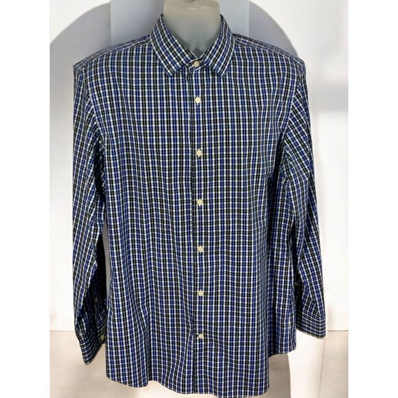 Banana Republic Slim Mens Long Sleeve Blue Black Plaid Button Down Shirt Large - Picture 2 of 12